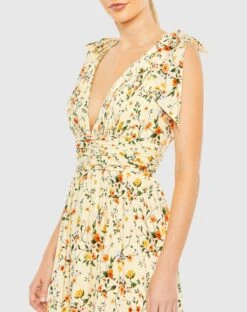 Floral Print Soft Tie Sleeveless Tiered Gown -Fashion Dress Shop 50657 YellowMulti CL scaled