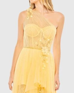 Embellished Tulle One Shoulder High Low Gown -Fashion Dress Shop 50661 Lemon CL