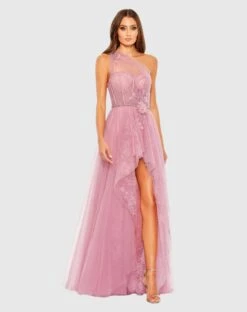 Embellished Tulle One Shoulder High Low Gown -Fashion Dress Shop 50661 Rose AB scaled