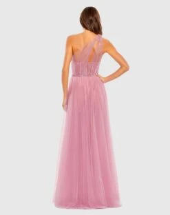 Embellished Tulle One Shoulder High Low Gown -Fashion Dress Shop 50661 Rose BK scaled