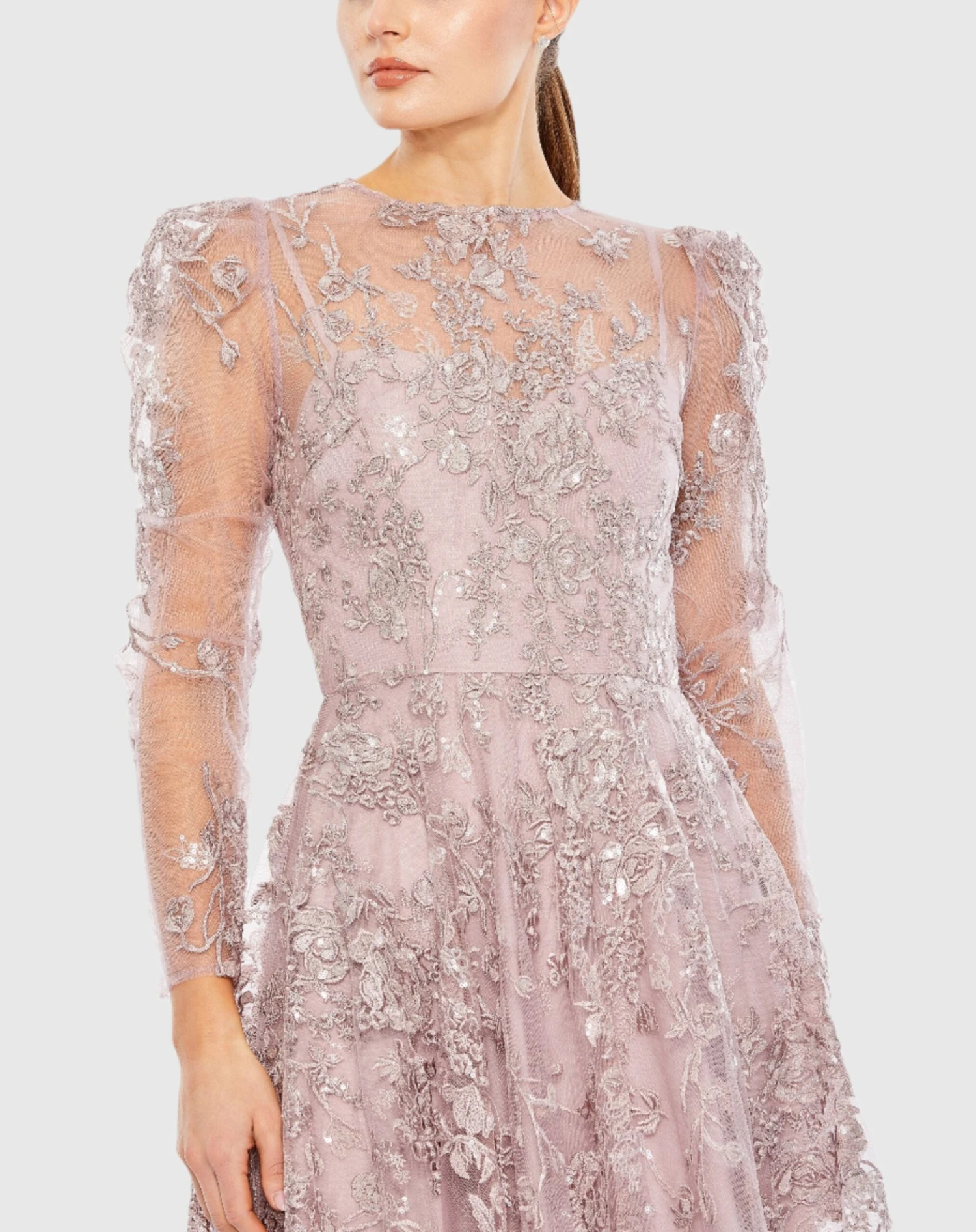 Embroidered Illusion High Neck A Line Dress 3 Embroidered Illusion High Neck A Line Dress - Image 3