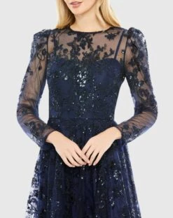 Embroidered Illusion High Neck A Line Dress 11 Embroidered Illusion High Neck A Line Dress -Fashion Dress Shop 50664 Navy CL scaled