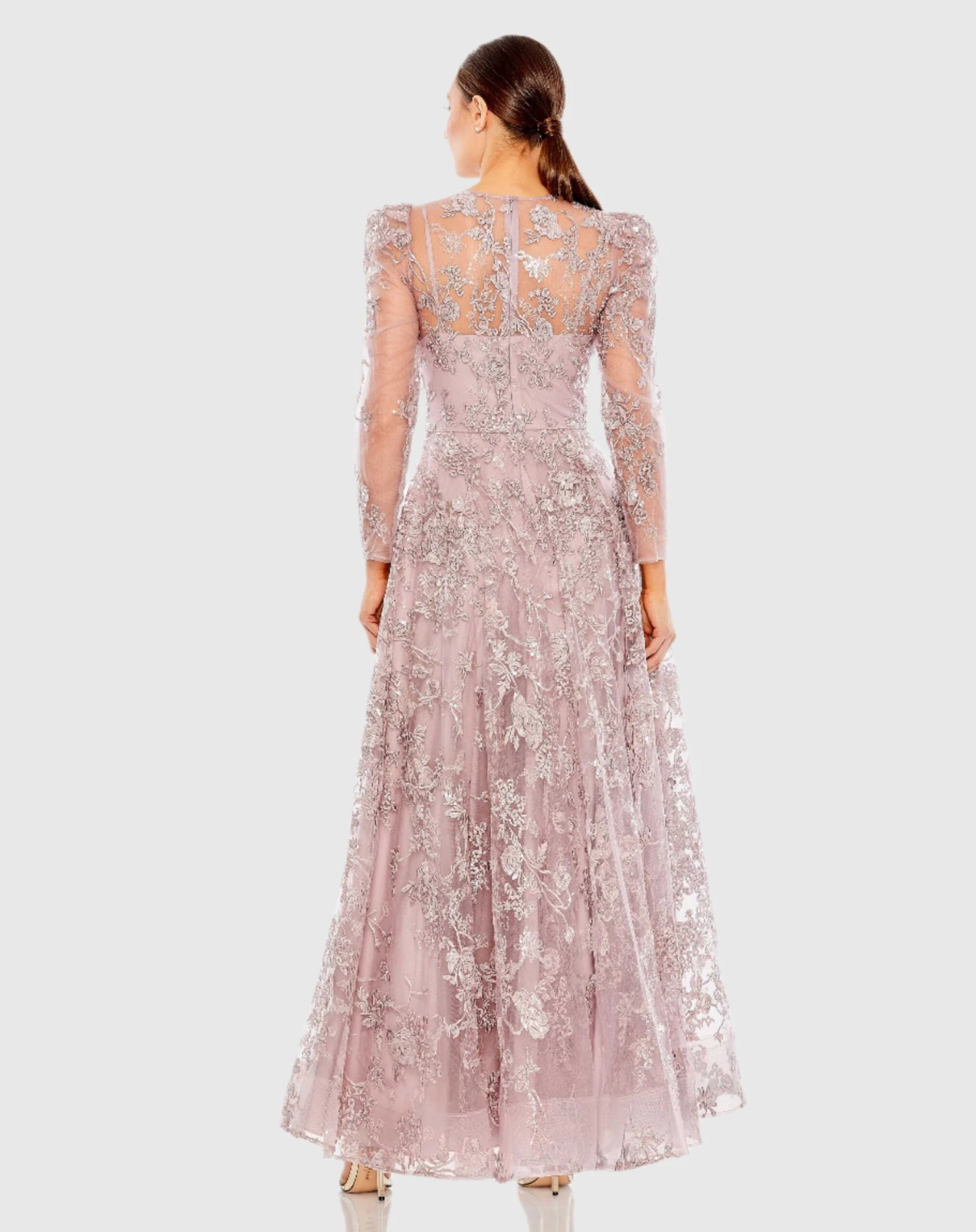 Embroidered Illusion High Neck A Line Dress 2 Embroidered Illusion High Neck A Line Dress - Image 2