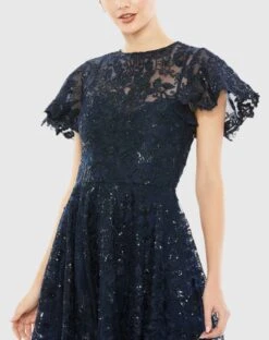 Embroidered High Neck Cap Sleeve A Line Gown 8 Embroidered High Neck Cap Sleeve A Line Gown -Fashion Dress Shop 50665 Navy CL