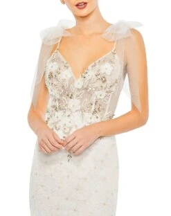 Embellished Sleeveless Bow Detail Mermaid Gown -Fashion Dress Shop 50666 WhiteGold CL