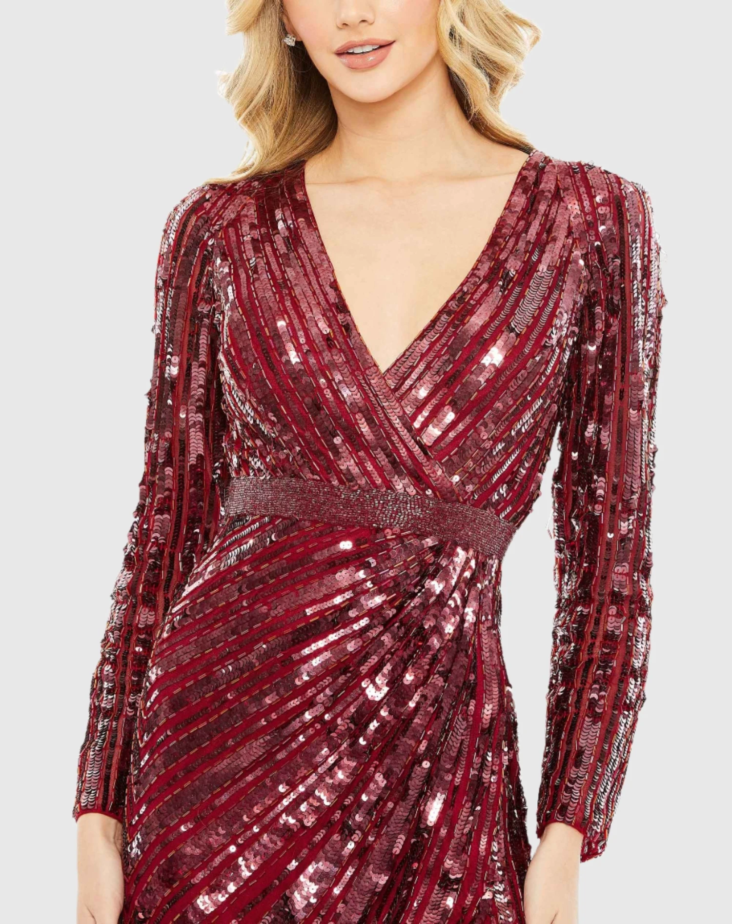 Sequin V Neck Long Sleeve Gown 3 Sequin V Neck Long Sleeve Gown - Image 3