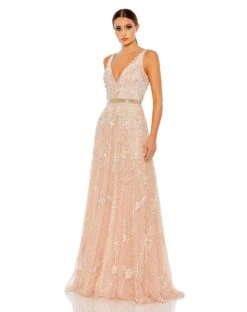 Embellished V-Neck Long Gown -Fashion Dress Shop 5215 Blush AB scaled