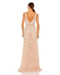 Embellished V-Neck Long Gown -Fashion Dress Shop 5215 Blush BK scaled