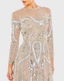 Long Sleeve Embellished Illusion Evening Gown -Fashion Dress Shop 5217 Nude CL 1