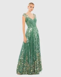 Sequin & Floral Embellished Evening Gown