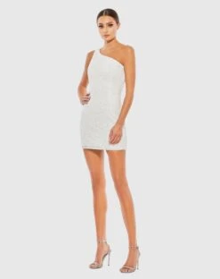 One Shoulder Sequined Mini Dress -Fashion Dress Shop 5263 WHT Default 1 WS