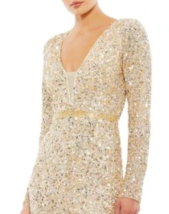 Sequined Long Sleeve Illusion Plunge Neck Jumpsuit -Fashion Dress Shop 5411 NUD 3 WS scaled