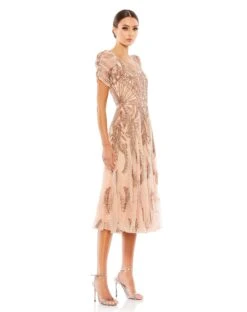 Beaded Short Sleeve Tea Length Dress -Fashion Dress Shop 5434 APR 4 WS