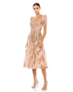 Beaded Short Sleeve Tea Length Dress -Fashion Dress Shop 5434 APR Default 1 WS