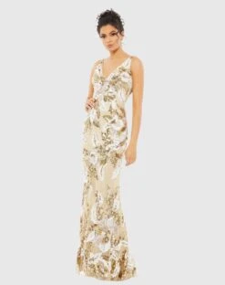 Floral Embellished Sequined Gown