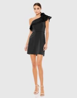 One Shoulder Ruffle Mini Dress 16 One Shoulder Ruffle Mini Dress -Fashion Dress Shop 55286 Black AB scaled