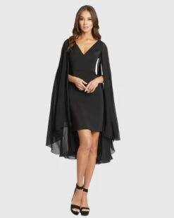 Cape Sleeve V Neck Fitted Dress