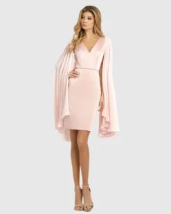 Cape Sleeve V Neck Fitted Dress -Fashion Dress Shop 55358 BSH 1 WS