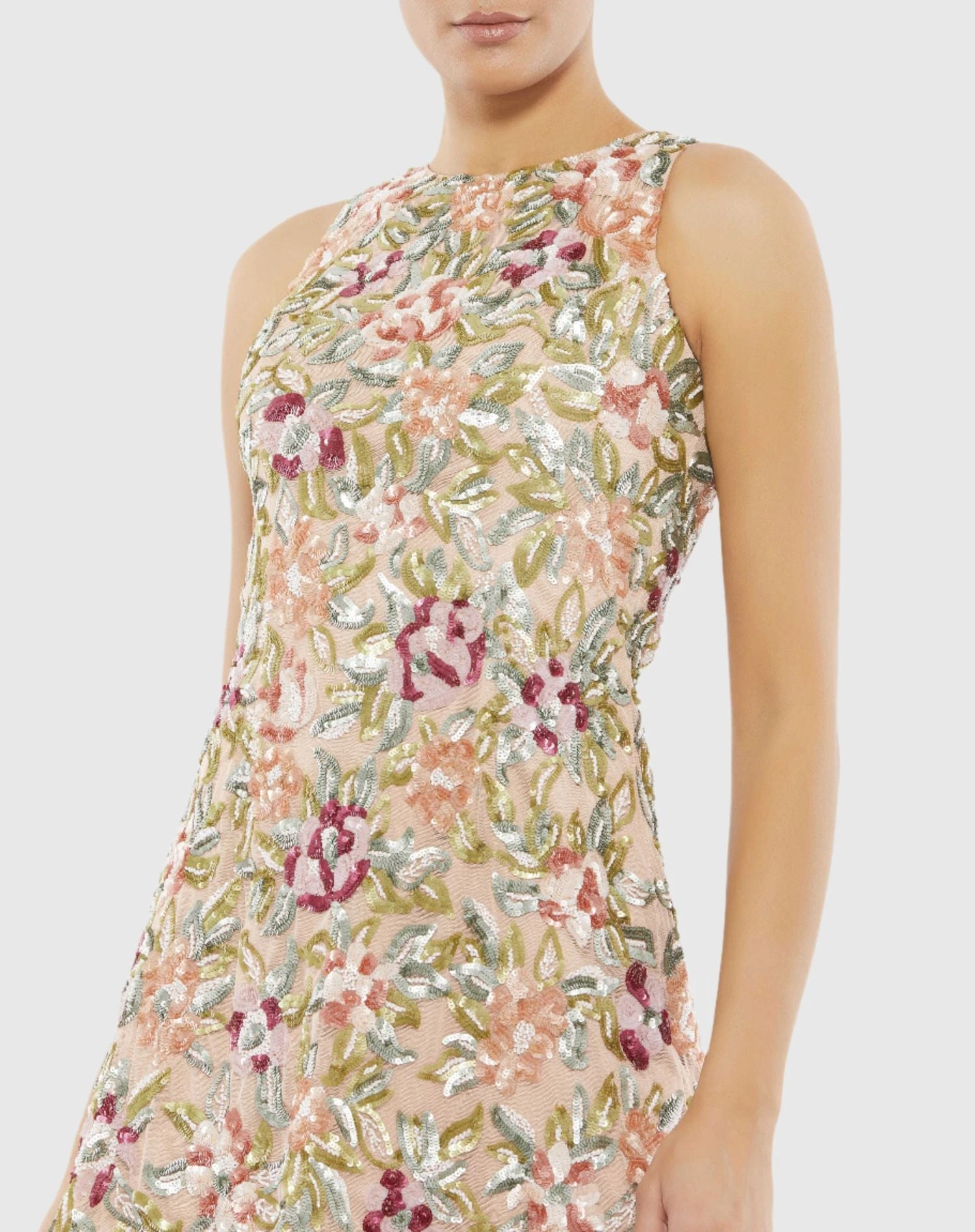 Sequined Floral Detail Sleeveless Mini Dress 3 Sequined Floral Detail Sleeveless Mini Dress - Image 3