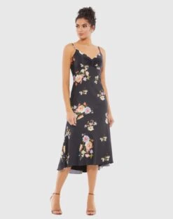 Floral Print Button Bodice Empire Midi Dress