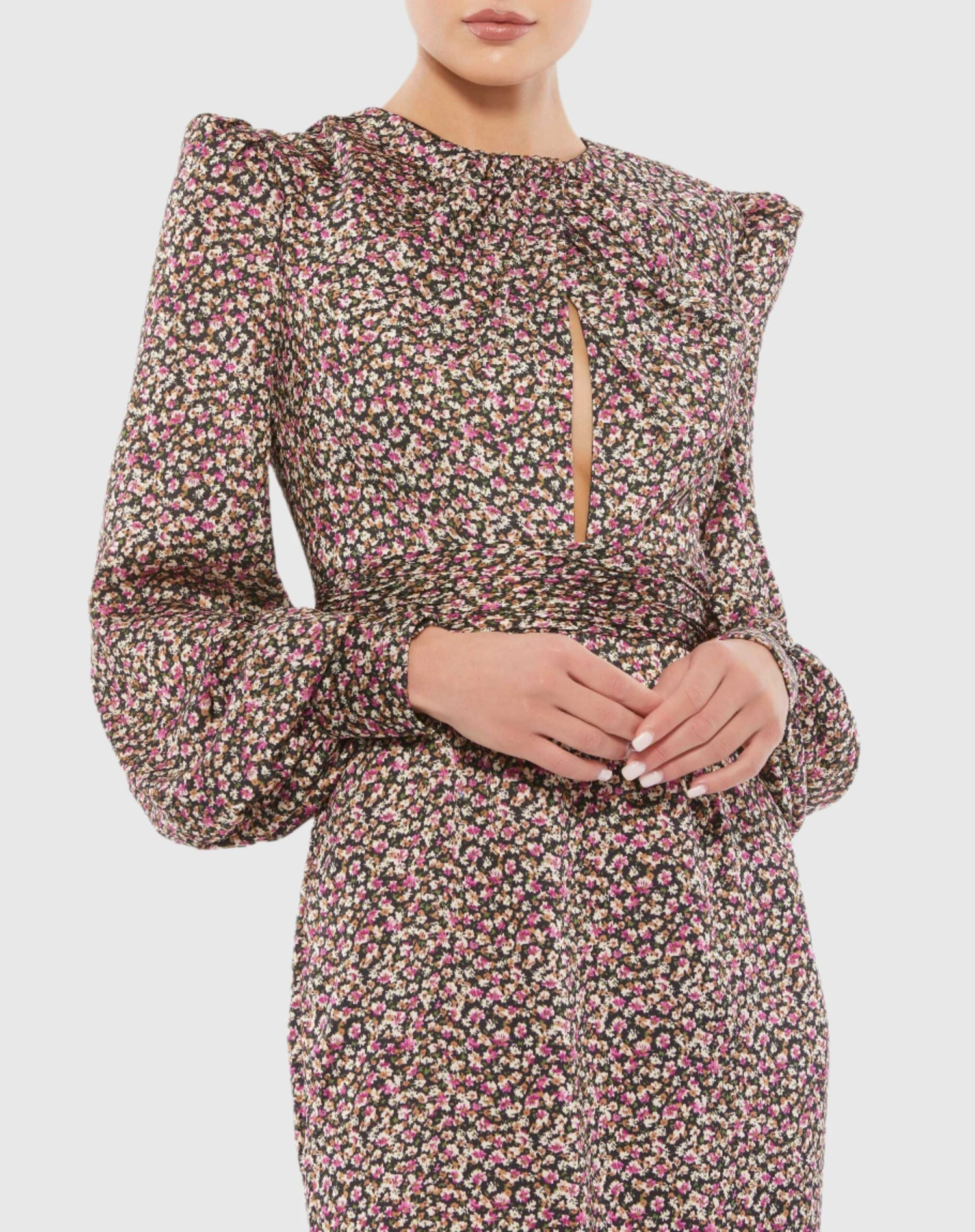 Floral Print Keyhole Long Sleeve Mini Dress 3 Floral Print Keyhole Long Sleeve Mini Dress - Image 3