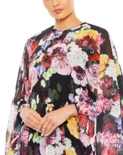 Floral Print High Neck Ruffle Hem Cape Mini Dress -Fashion Dress Shop 55404 Multi CL