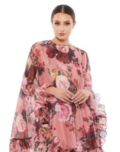 Floral Print High Neck Ruffle Hem Cape Mini Dress -Fashion Dress Shop 55404 RSM 3 WS scaled