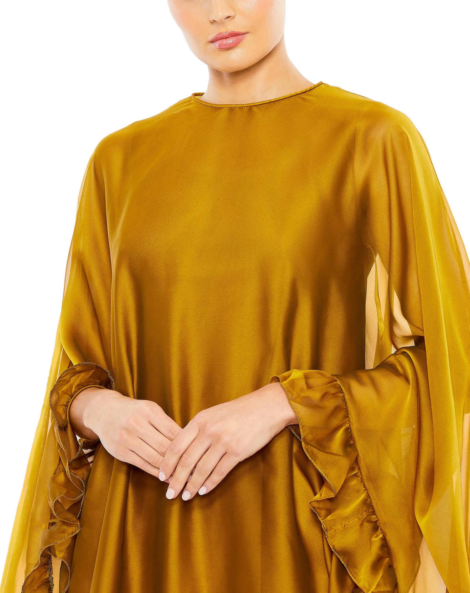 High Neck Ruffle Hem Cape Mini Dress 14 High Neck Ruffle Hem Cape Mini Dress - Image 14