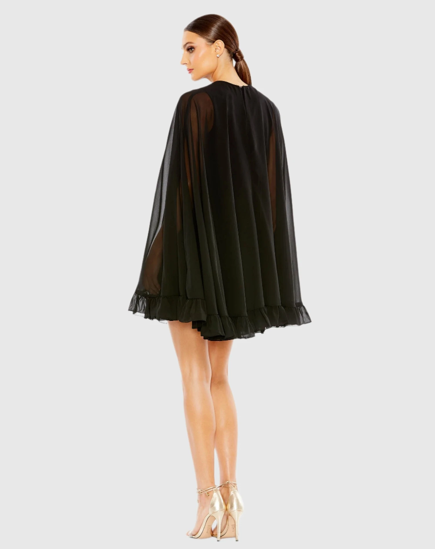 High Neck Ruffle Hem Cape Mini Dress 16 High Neck Ruffle Hem Cape Mini Dress - Image 16