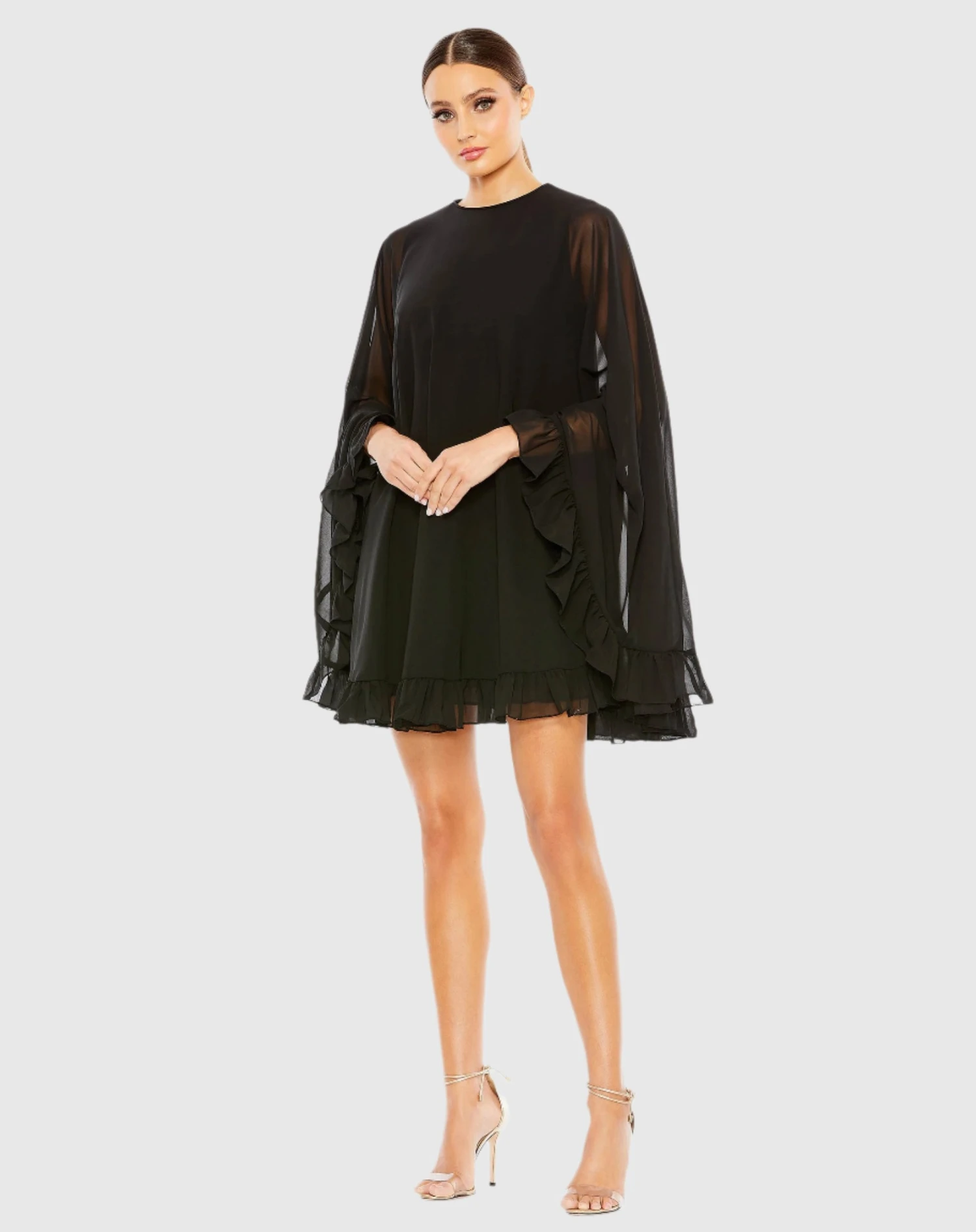 High Neck Ruffle Hem Cape Mini Dress 15 High Neck Ruffle Hem Cape Mini Dress - Image 15