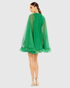 High Neck Ruffle Hem Cape Mini Dress 38 High Neck Ruffle Hem Cape Mini Dress -Fashion Dress Shop 55407 DGG 2 WS