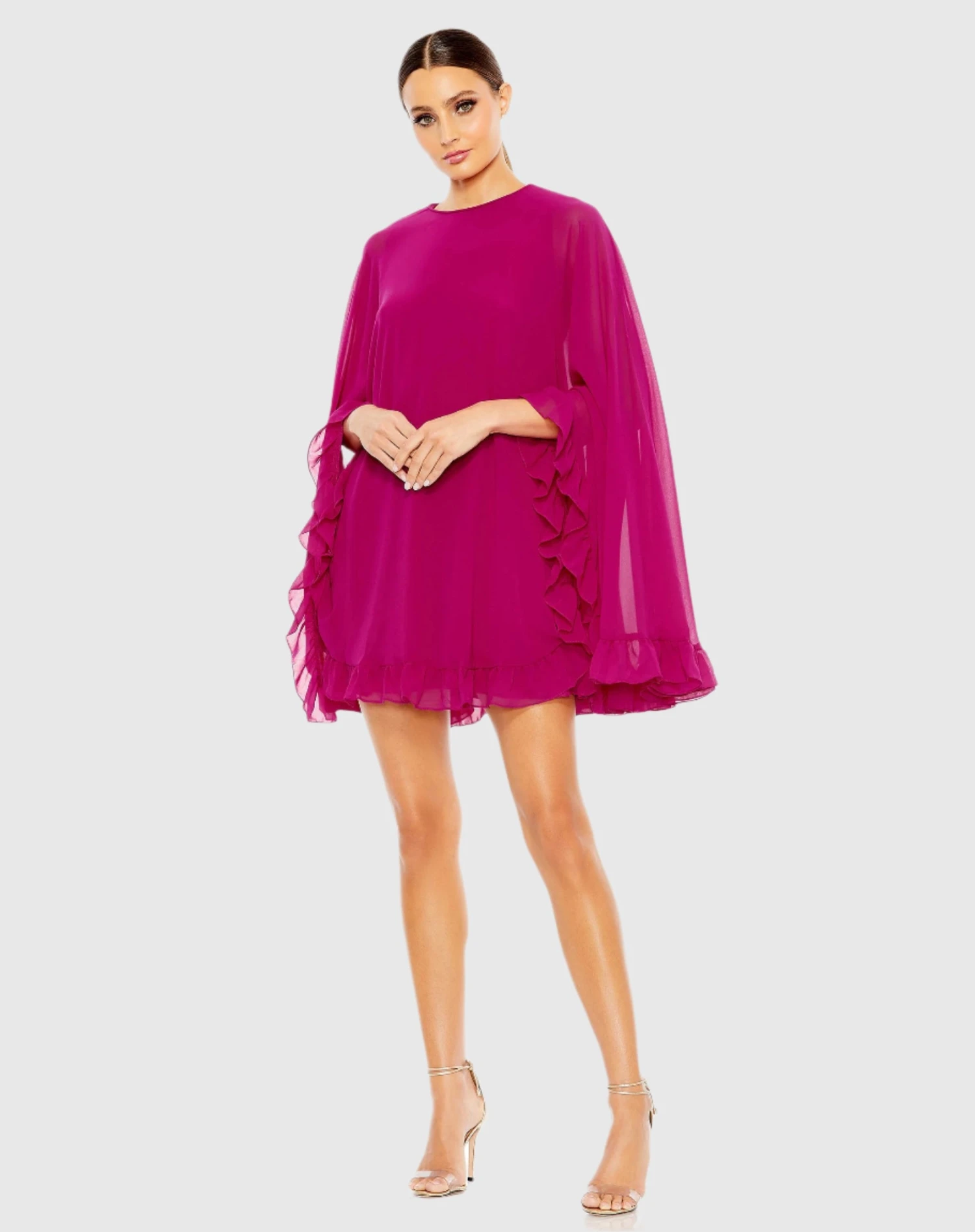 High Neck Ruffle Hem Cape Mini Dress 8 High Neck Ruffle Hem Cape Mini Dress - Image 8