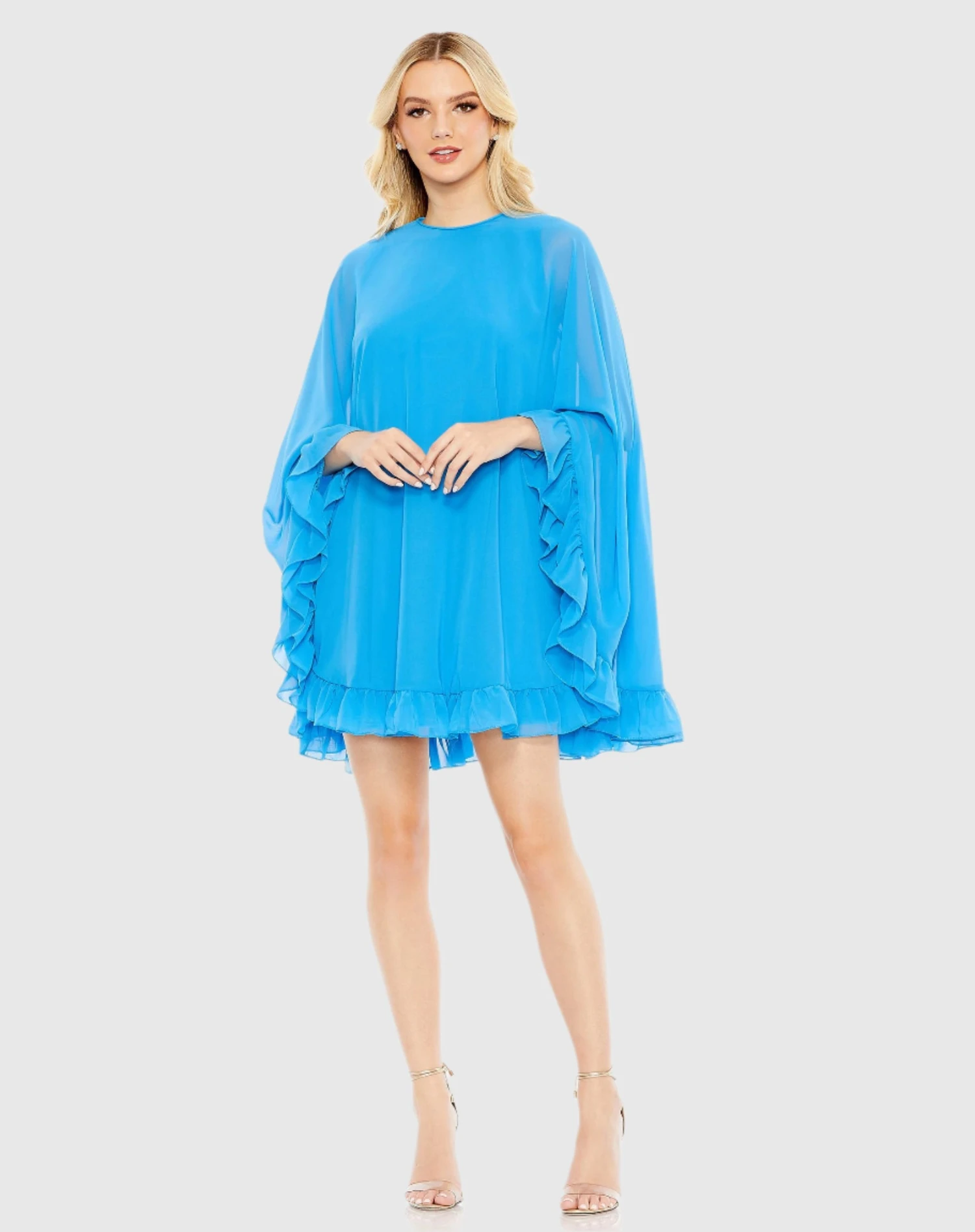 High Neck Ruffle Hem Cape Mini Dress 1 High Neck Ruffle Hem Cape Mini Dress