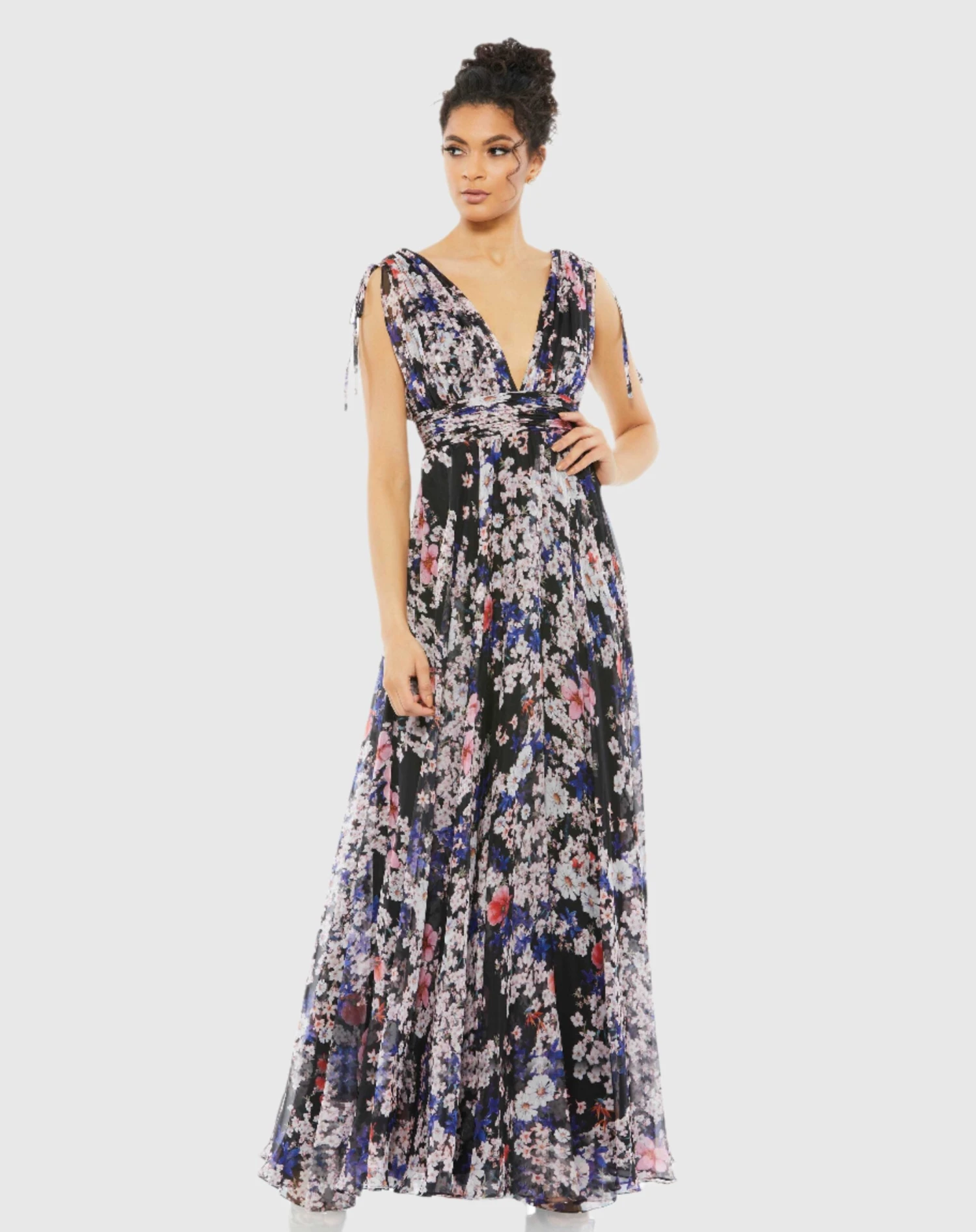 Floral Tie Shoulder V-Neck Maxi Dress 1 Floral Tie Shoulder V-Neck Maxi Dress