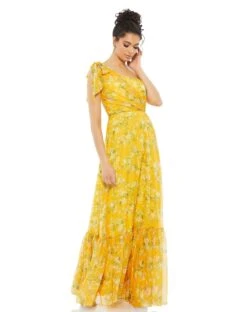 Floral One Shoulder Bow Maxi Dress