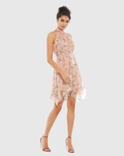 Pleated Halter Neck Floral Dress