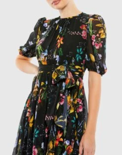 Floral Pattern High Neck Belted Midi Dress -Fashion Dress Shop 55625 BMU 3 WS scaled