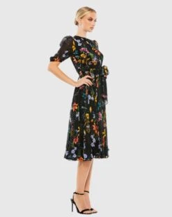 Floral Pattern High Neck Belted Midi Dress -Fashion Dress Shop 55625 BMU 4 WS scaled