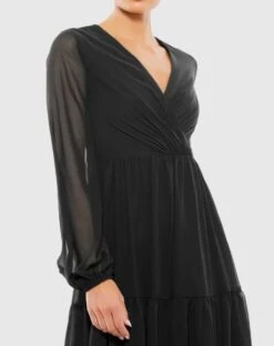 Ruched V-Neck Tiered Midi Dress -Fashion Dress Shop 55637 Black CL scaled