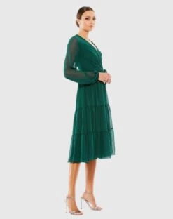 Ruched V-Neck Tiered Midi Dress -Fashion Dress Shop 55637 EME 4 WS