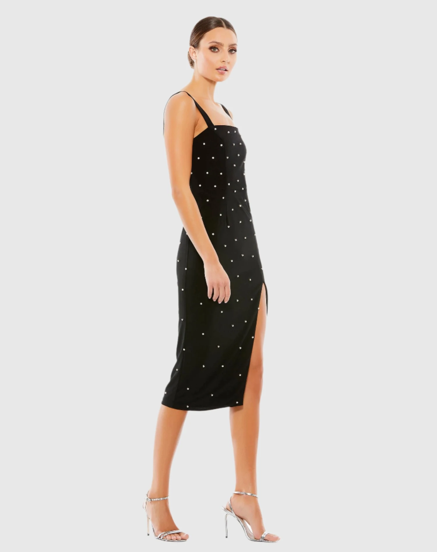 Sleeveless Rhinestone Encrusted Square Neck Midi Dress 4 Sleeveless Rhinestone Encrusted Square Neck Midi Dress - Image 4