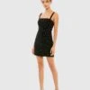 Sleeveless Rhinestone Encrusted Square Neck Mini Dress