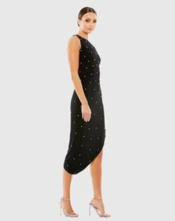 Rhinestone Encrusted One Shoulder Asymmetrical Hem Mid -Fashion Dress Shop 55646 Black AS scaled