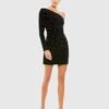 Rhinestone Encrusted One Shoulder Long Sleeve Mini Dress