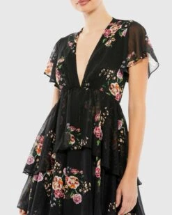 Tiered Ruffle Floral Print V Neck Butterfly Sleeve -Fashion Dress Shop 55673 BMU 3 WS scaled
