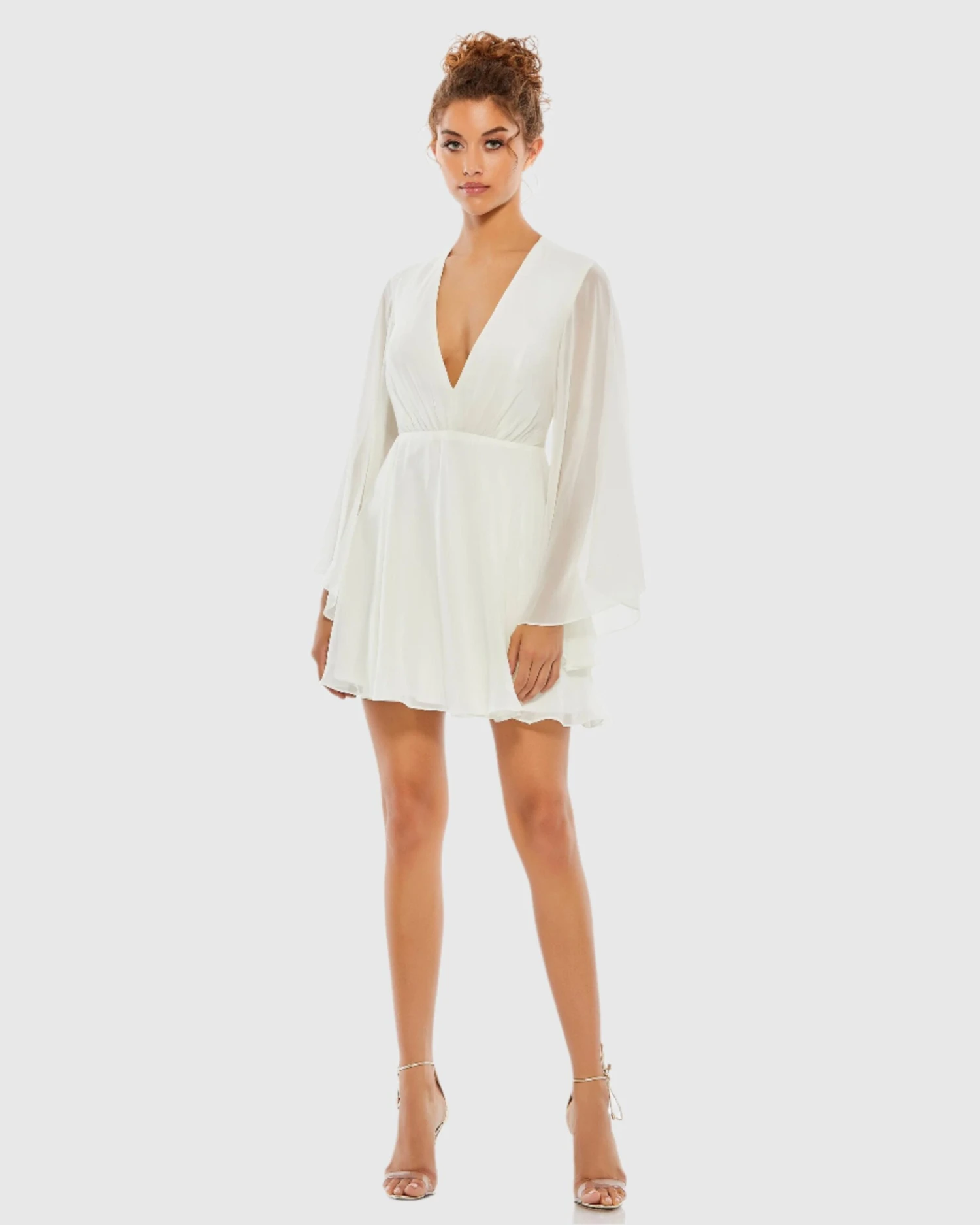 Solid Flowy V Neck Illusion Sleeve Mini Dress 1 Solid Flowy V Neck Illusion Sleeve Mini Dress