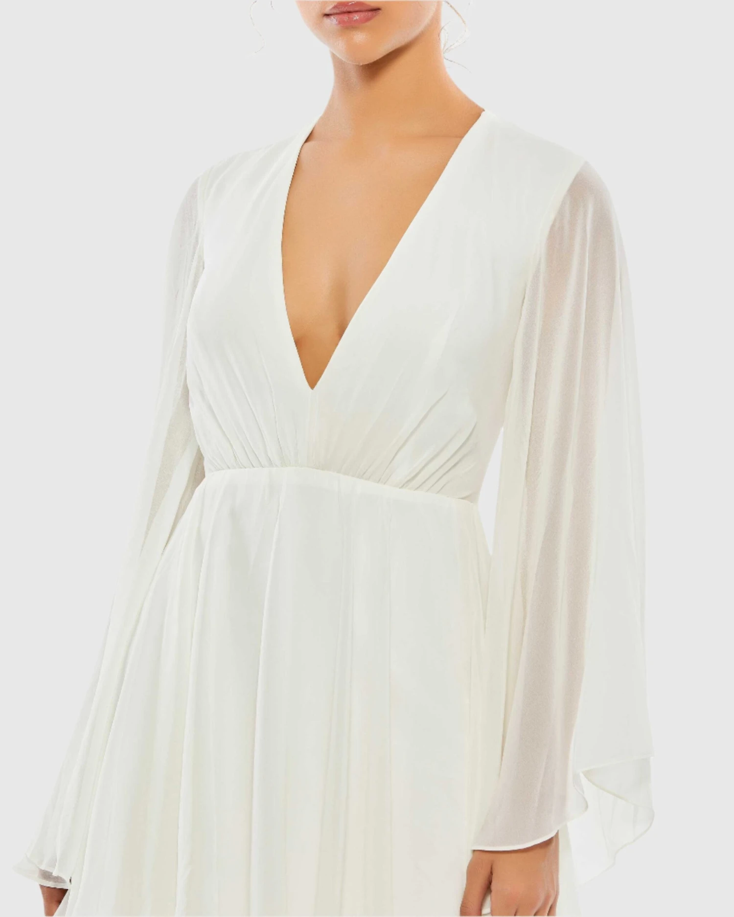 Solid Flowy V Neck Illusion Sleeve Mini Dress 4 Solid Flowy V Neck Illusion Sleeve Mini Dress - Image 4