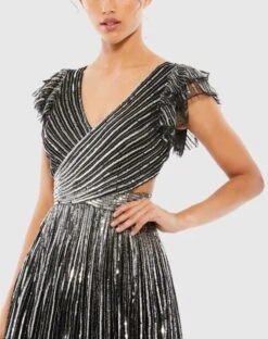 Sequined Cut Out Ruffled Cap Sleeve Lace Up Gown -Fashion Dress Shop 5568 BSI 3 WS