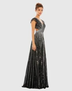 Sequined Cut Out Ruffled Cap Sleeve Lace Up Gown -Fashion Dress Shop 5568 BSI 4 WS1