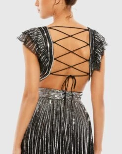 Sequined Cut Out Ruffled Cap Sleeve Lace Up Gown -Fashion Dress Shop 5568 BSI 4 WS2